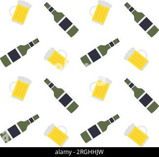 Vector seamless pattern of beer bottle and glass Stock Vector