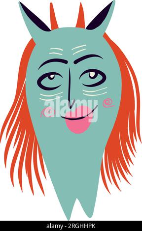 Funny Playful Strange Halloween Demon. Character with devil face. Cute bizarre comic characters in modern flat hand drawn style Stock Vector