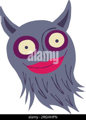 Vibrant bright Strange Halloween Demon character. Character with devil face. Cute bizarre comic characters in modern flat hand drawn style Stock Vector