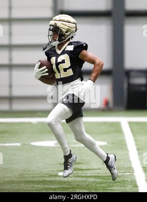 New Orleans Saints wide receiver Chris Olave (12) during an NFL football  game against the Carolina Panthers, Sunday, Jan. 8, 2023, in New Orleans.  (AP Photo/Tyler Kaufman Stock Photo - Alamy