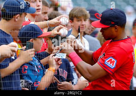 CLEVELAND, OH - AUGUST 09: Cleveland Guardians designated hitter