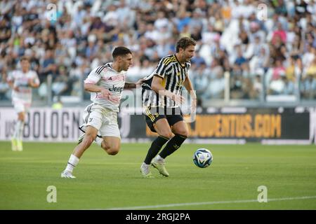 Turin, Italy. 09th Aug, 2023. Manuel Locatelli of Juventus during the  pre-season test match between Juventus Fc and Juventus NextGen U23 on 09  August 2023 at Juventus Stadium, Turin, taly. Photo Nderim