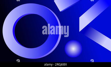 Glowing shapes circles and rectangle strips blue gradient background. Stock Vector