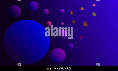 Multicolor spheres of twilight pastel colors over dark night blue gradient background. Stock Vector