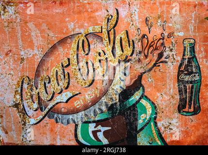 KANCHANABURI,THAILAND-JUNE 28,2023: Close up vintage coca cola logo ...
