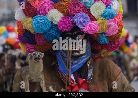 Tixtla, Guerrero, Mexico. 10th Aug, 2023. Dance of the tlacololeros, which represents the efforts of farmers to keep their crops safe (Credit Image: © Luis E Salgado/ZUMA Press Wire) EDITORIAL USAGE ONLY! Not for Commercial USAGE! Credit: ZUMA Press, Inc./Alamy Live News Stock Photo