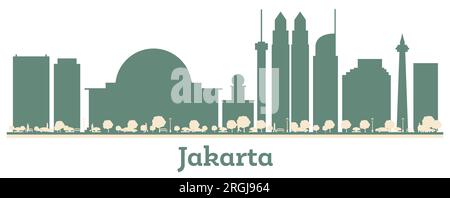 Abstract Jakarta Indonesia city skyline with color buildings. Business travel and tourism concept with historic buildings. Vector illustration. Stock Vector