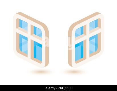 Isometric 3D windows set isolated on white background. Vector illustration. Stock Vector