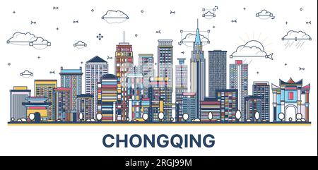 Outline Chongqing China City Skyline with Colored Modern and Historic Buildings Isolated on White. Vector Illustration. Chongqing Cityscape. Stock Vector