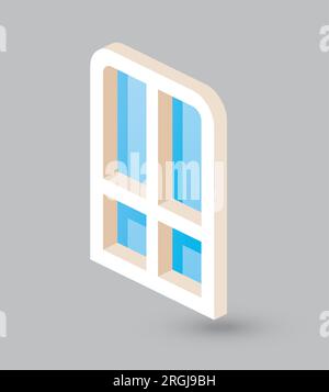 Isometric closed window or door on gray background. Vector illustration. Icon or symbol for web. 3D object. Stock Vector