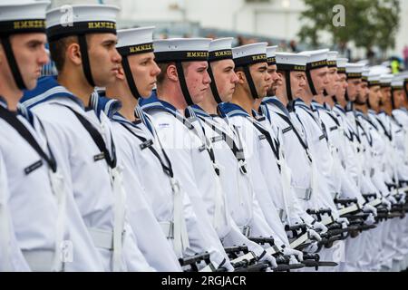 A Royal New Zealand Navy Guard taking part in an International Naval Review in the Waitemata Harbour, Auckland, New Zealand, Stock Photo