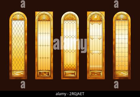 Stained glass Church windows. Gradient color yellow frames. Stock Vector