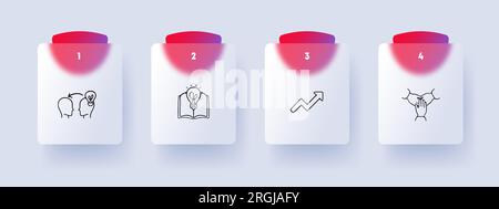 Exchange of ideas line icon. Light bulb, puzzle, brain activity, book, handshake, arrow. Glassmorphism style. Vector line icon Stock Vector