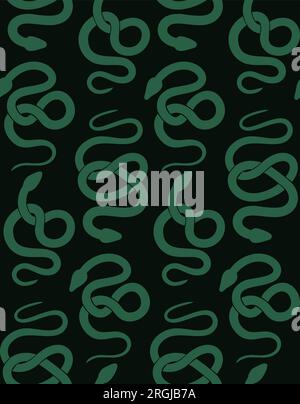 Vector seamless pattern with green silhouettes of snakes on a dark background. Fashionable animalistic texture for silk scarves, fabrics and wrapping Stock Vector
