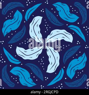 Seamless pattern with blue tropical leaves Stock Vector