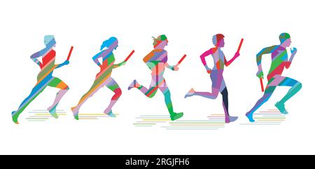 relay race in team, isolated iillustration Stock Vector