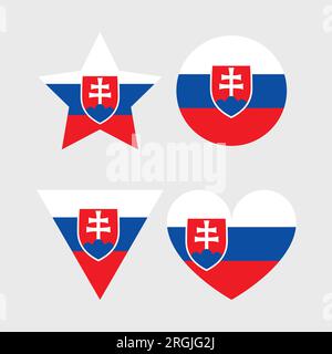 Slovakia flag vector icons set in the shape of heart, star, circle and map. Stock Vector