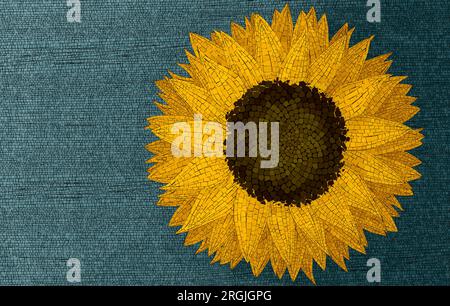 Sunflower, graphic arts mosaic pattern, copy space vector card Stock Vector