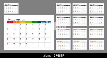 2024 calendar template vector illustration for Japan Stock Vector