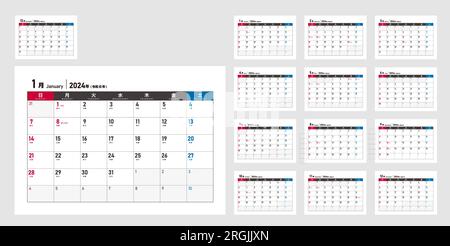 2024 calendar template vector illustration for Japan Stock Vector