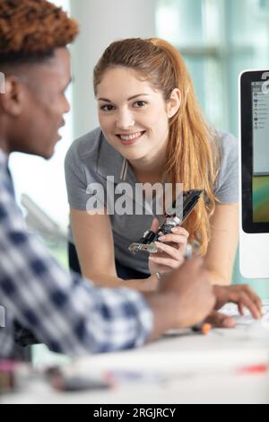team of technicians working together Stock Photo