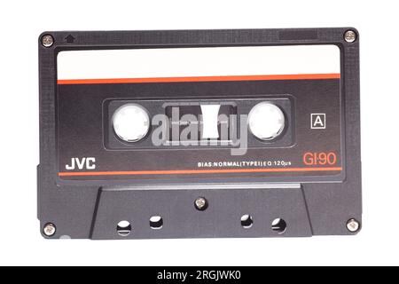 Moscow, Russia, August 05, 2023: Audio cassette tape JVC GI-60, side A, isolated on white background Stock Photo