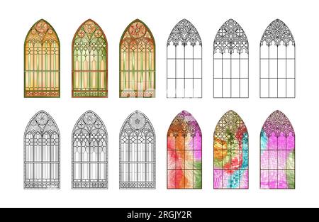 Stained glass windows in a Church. Gradients and mosaic design. Stock Vector