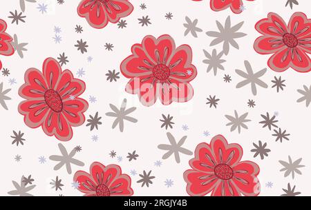 Vector Pattern Red Flower Vectorized pattern of red flowers, stars and red dots on grayish ...