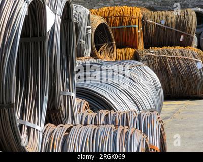 Coils of wire in a storage Stock Photo