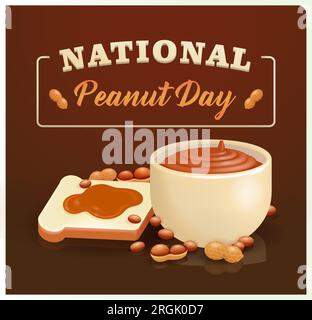 National Peanut Day. Premium delicious bread and peanut butter 3d vector, Perfect for events and advertising Stock Vector