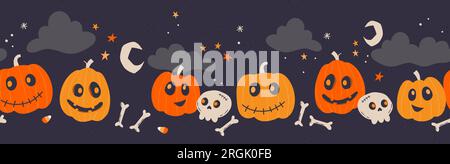 Fun hand drawn Halloween seamless pattern with pumpkins and decoration - great for textiles, banners, wallpapers, wrapping - vector design Stock Vector