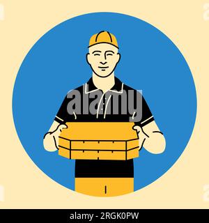 Courier with pizza black line icon. Food delivery service. Pictogram for web page, mobile app, promo. Stock Vector