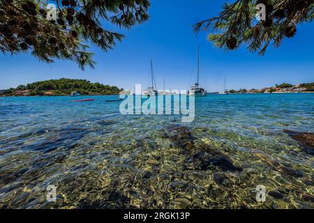 Photo shows seaside scenery of Gradina Bay on the west of the island of Korcula in Croatia on July 27, 2023. There is a 7000 year old archaeological site in the underwater part of Gradina Bay.  Photo: Zvonimir Barisin/PIXSELL Stock Photo