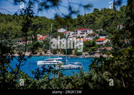 Photo shows seaside scenery of Gradina Bay on the west of the island of Korcula in Croatia on July 27, 2023. There is a 7000 year old archaeological site in the underwater part of Gradina Bay.  Photo: Zvonimir Barisin/PIXSELL Stock Photo