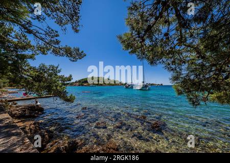 Photo shows seaside scenery of Gradina Bay on the west of the island of Korcula in Croatia on July 27, 2023. There is a 7000 year old archaeological site in the underwater part of Gradina Bay.  Photo: Zvonimir Barisin/PIXSELL Stock Photo