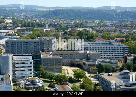 Koblenz, Germany. 10th Aug, 2023. The new building wing of the Federal Office of Bundeswehr Equipment, Information Technology and In-Service Support (BAAINBw) in the Koblenz administrative center. Investigators from the Federal Criminal Police Office have arrested an employee of the agency on suspicion of intelligence agent activities for Russia. The office is also known as the Bundeswehr Procurement Office. Credit: Thomas Frey/dpa/Alamy Live News Stock Photo