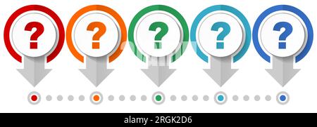 Question mark vector icon set, flat design infographic template, set pointer concept icons in 5 color options for webdesign and mobile applications Stock Vector