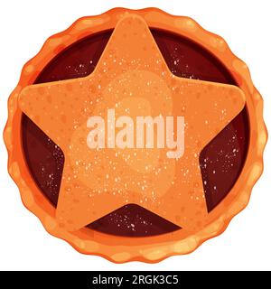 Christmas english mince pie with star top view in cartoon style isolated on white background. Holiday food, traditional pastry. Vector illustration Stock Vector