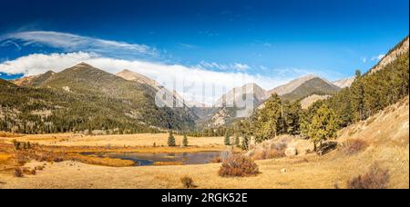 Panoramic view on the landscape in the Rocky Mountains National Park, Colorado Stock Photo