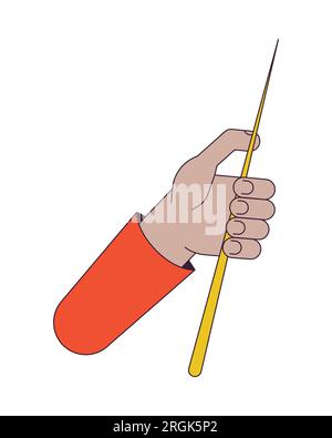 Holding pointer stick flat line color vector character hand Stock Vector