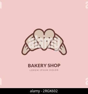 Bakery logo sign design template. Abstract line emblem with croissant and heart. Vector simple outline illustration. Bread shop, pastry cafe, desserts Stock Vector