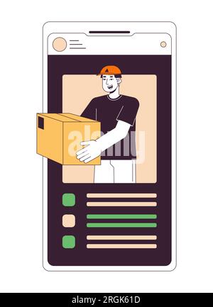 Online delivery by courier flat line concept vector spot illustration Stock Vector
