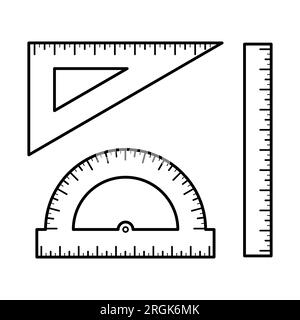 A Set Of School Lines Ruler Corner And Protractor Office Supplies For  Drawing Work School Supplies Black And White Vector Sketch Style Draft Hand  Drawn Isolated On A White Background Stock Illustration 