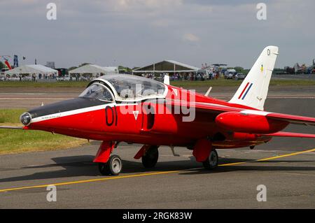 Former RAF jet trainer Red Gnat Display Team Folland Gnat T1 taxiing out at Biggin Hill for an air display. Ex military Royal Air Force 1960s era jet Stock Photo