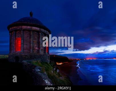 Dusk at Mussenden Temple on the Downhill Estate, County Londonderry, Northern Ireland Stock Photo
