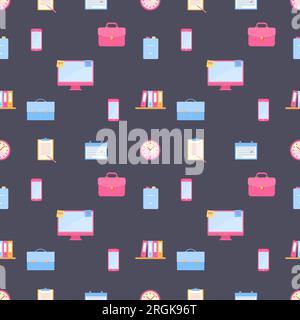 Seamless pattern with office accessories on dark background Stock Vector