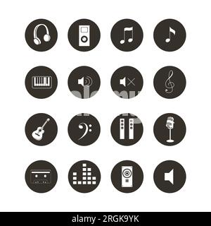 Musical Icon Set - Black and White Music Related Web Icon Concept Illustration Stock Vector