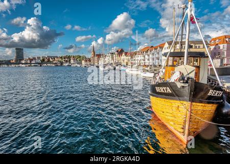 Soenderborg seafront with street life, Als Denmark Stock Photo