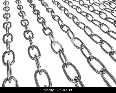 Strained chains from metal. Security and power concept. Isolated on white background Stock Photo