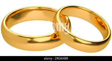 Illustration of two wedding gold rings isolated on white background. Unity concepts Stock Photo